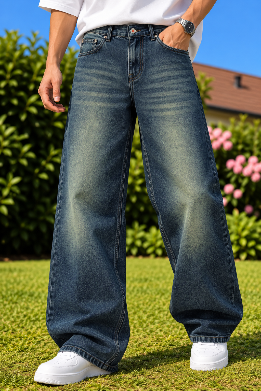 Men's Straight Fit Faded Denim Jeans - Vintage Blue