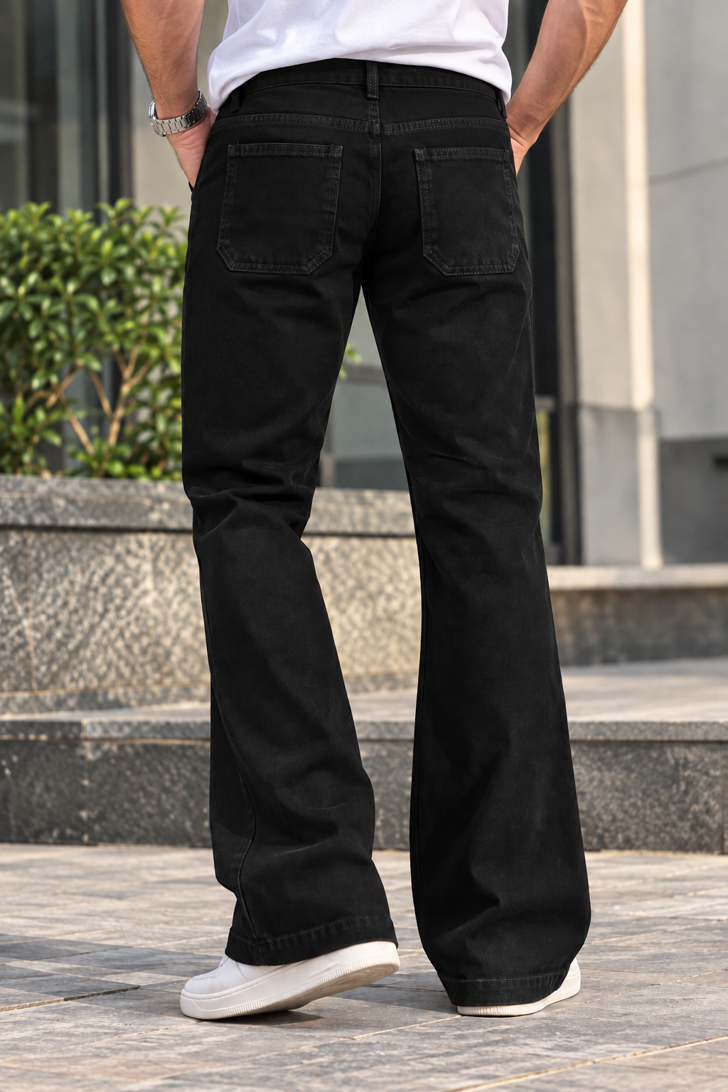 Men's Solid Bootcut Jeans – Black