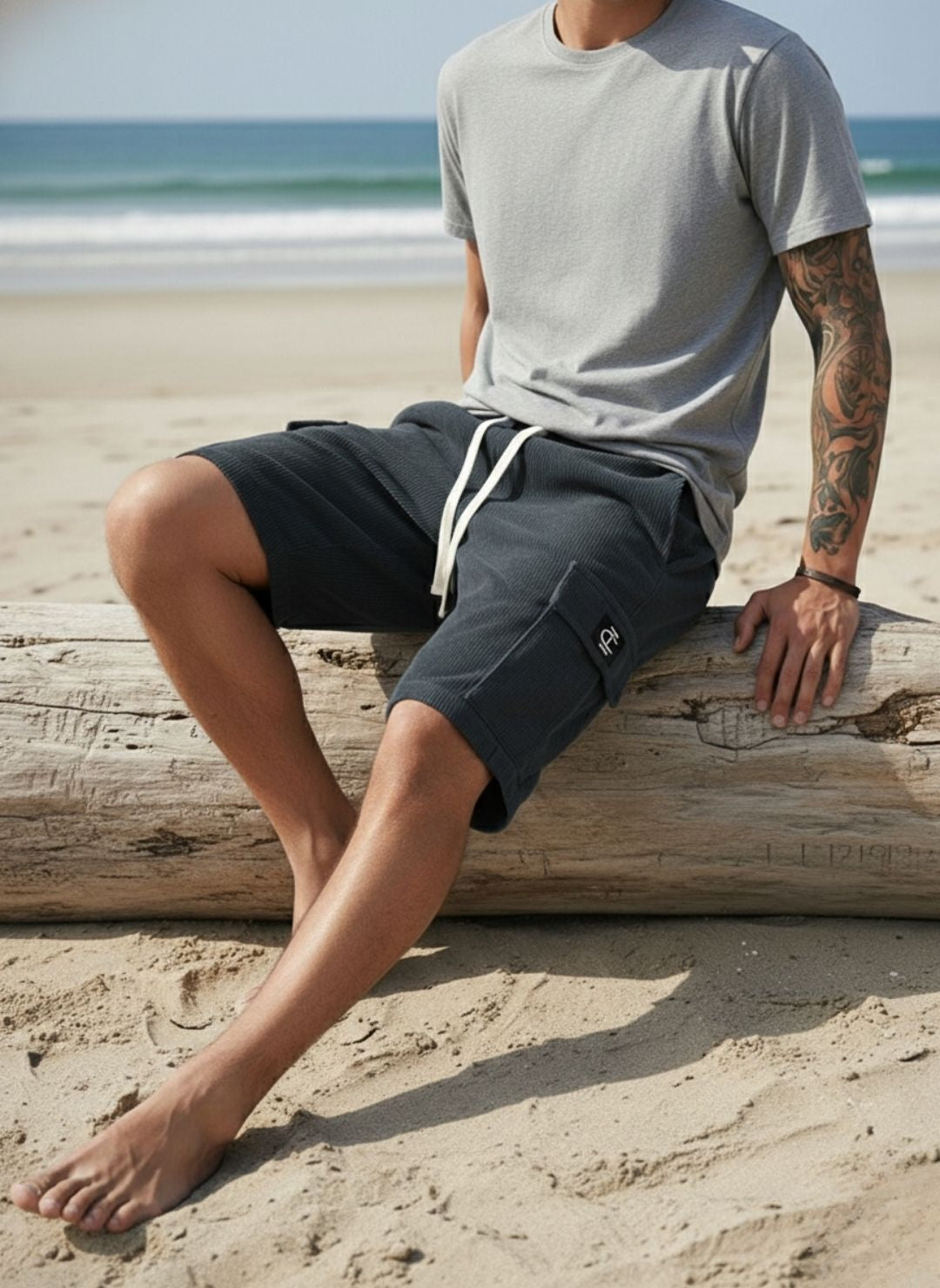 Men's Charcoal Grey Premium Ribbed Texture Cargo Shorts