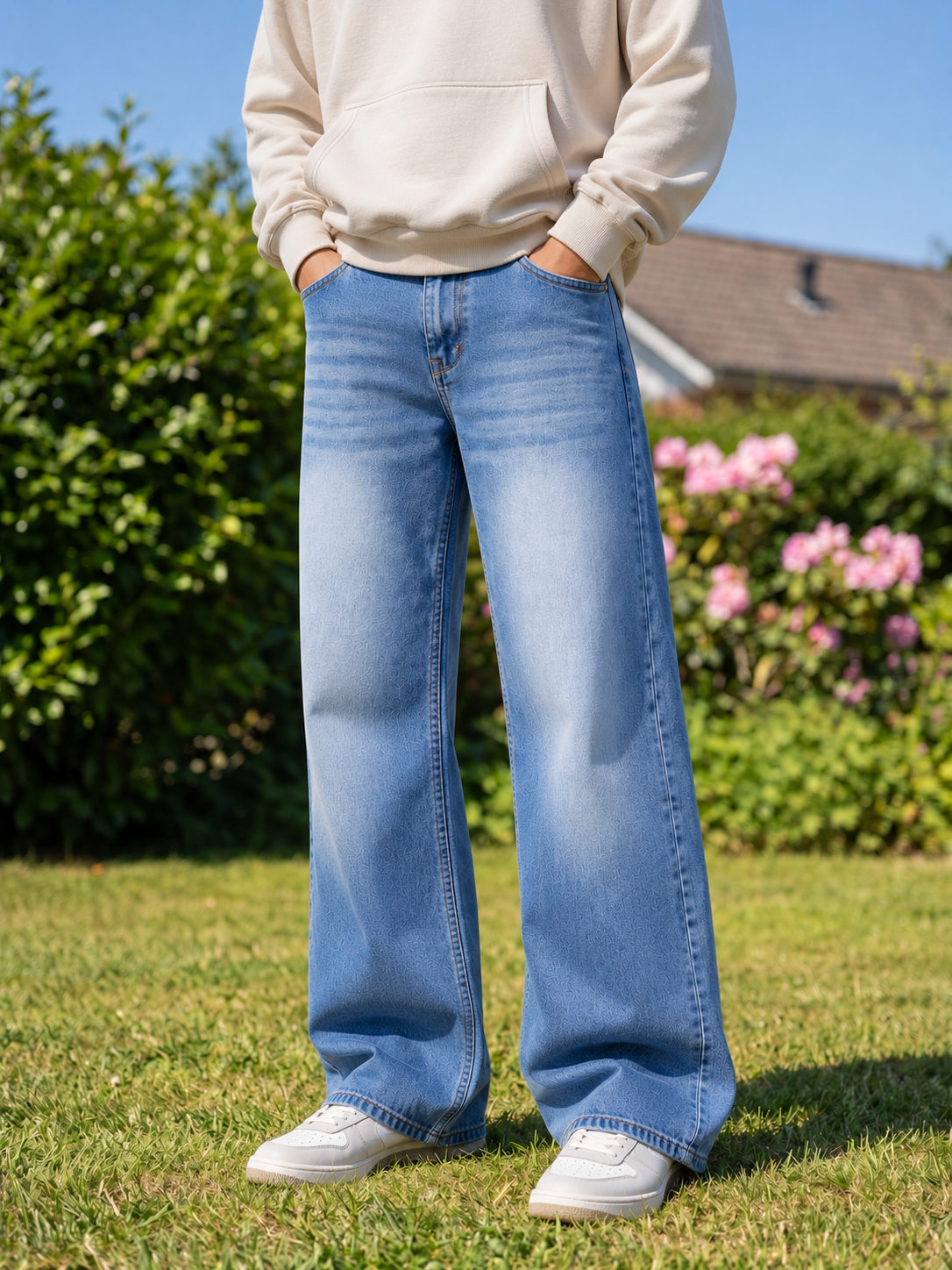 Men's Straight Fit Faded Denim Jeans - Sky Blue