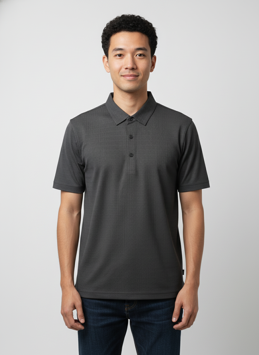Men's Charcoal Grey Stitchless Tech-Stretch Polo T-Shirt