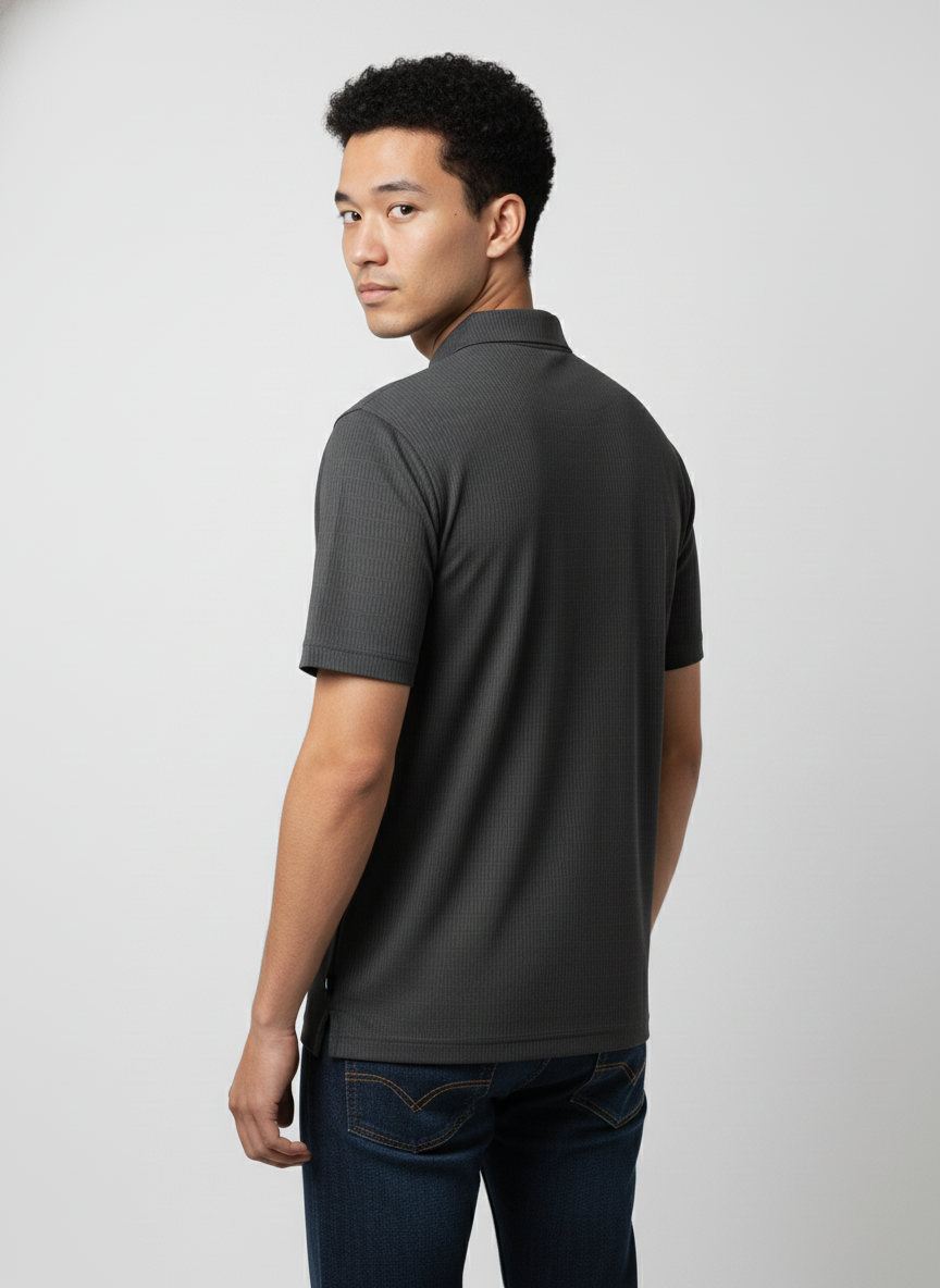 Men's Charcoal Grey Stitchless Tech-Stretch Polo T-Shirt