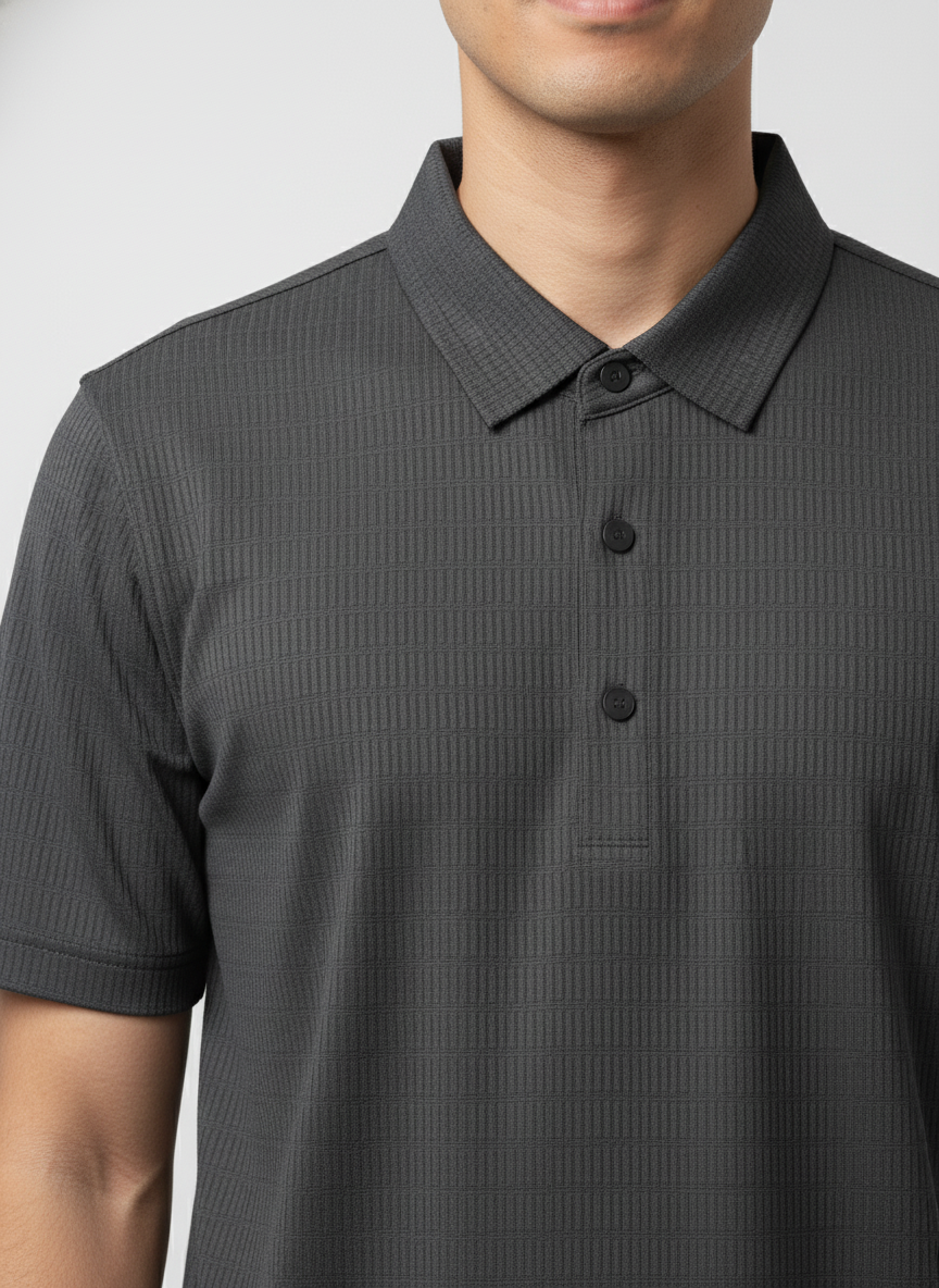 Men's Charcoal Grey Stitchless Tech-Stretch Polo T-Shirt