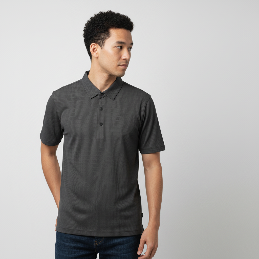 Men's Charcoal Grey Stitchless Tech-Stretch Polo T-Shirt