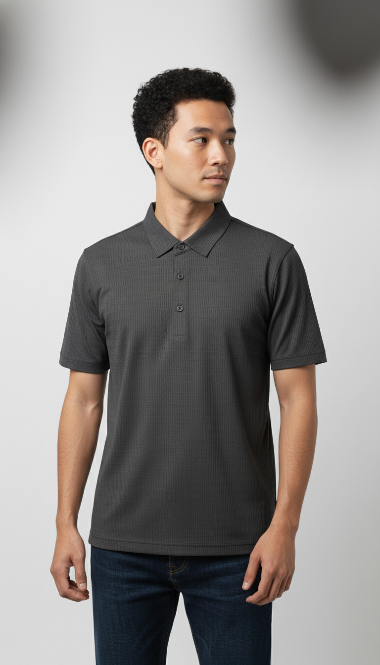 Men's Charcoal Grey Stitchless Tech-Stretch Polo T-Shirt