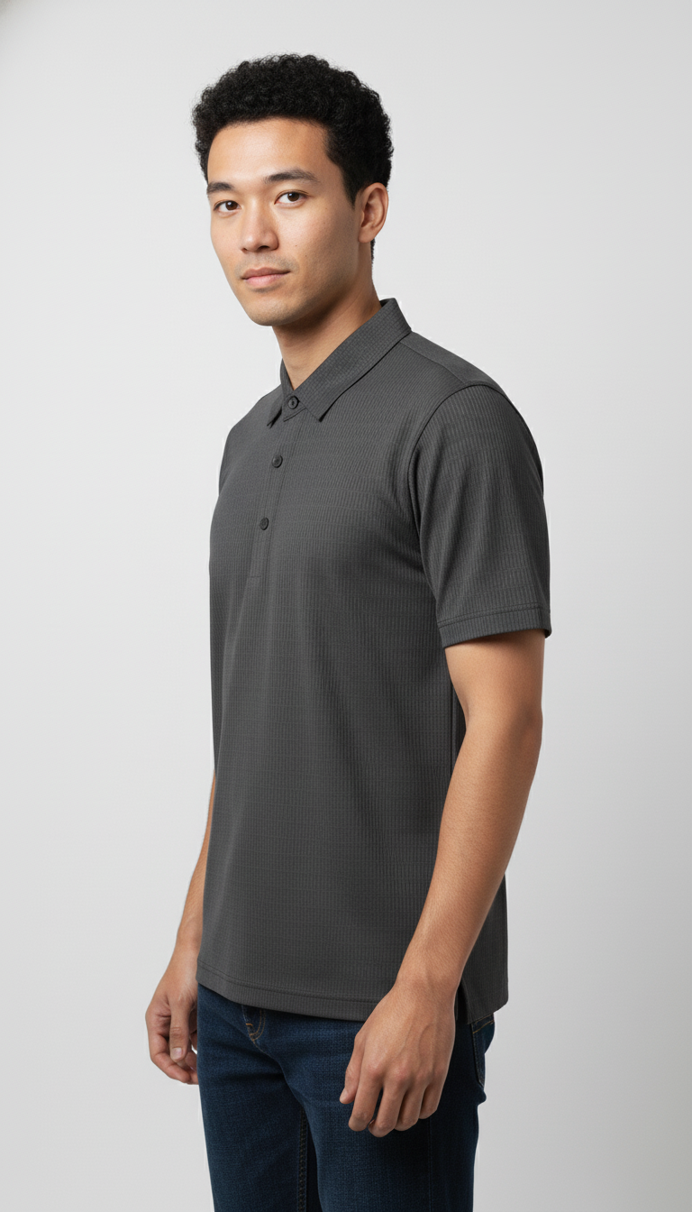 Men's Charcoal Grey Stitchless Tech-Stretch Polo T-Shirt