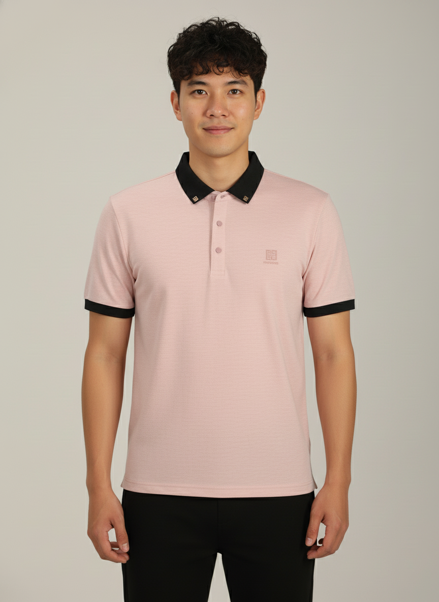 Men’s Dusty Pink Premium Stretch Polo with Contrast Ribbed Collar T-Shirt