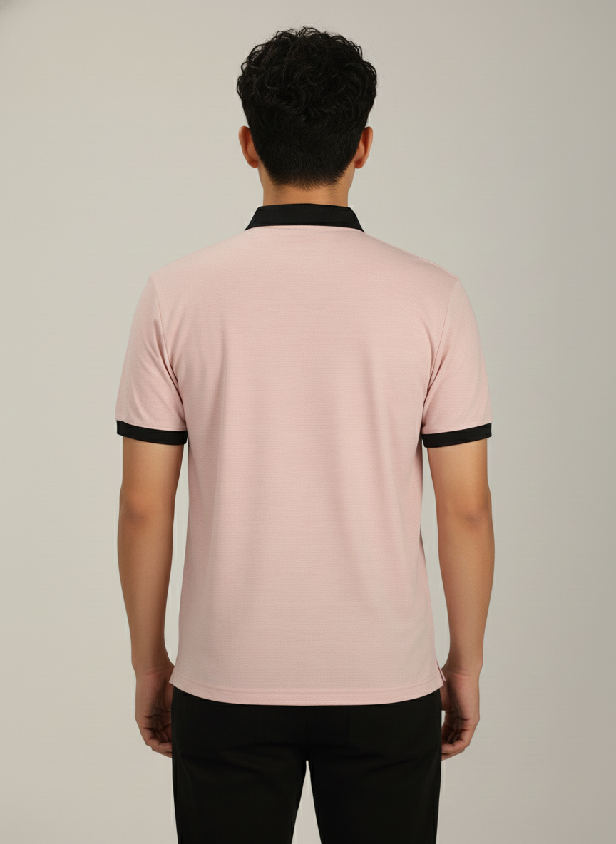 Men’s Dusty Pink Premium Stretch Polo with Contrast Ribbed Collar T-Shirt