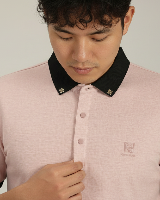 Men’s Dusty Pink Premium Stretch Polo with Contrast Ribbed Collar T-Shirt