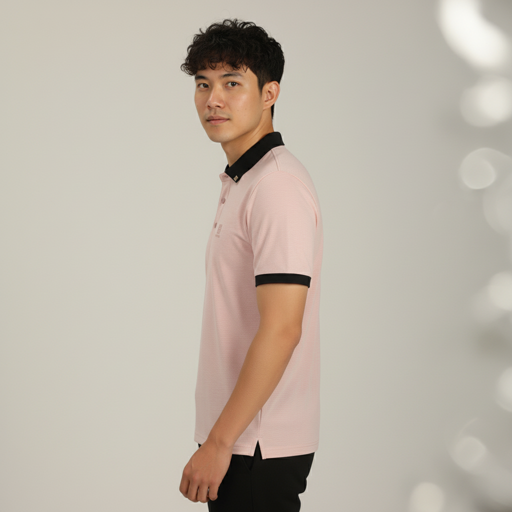 Men’s Dusty Pink Premium Stretch Polo with Contrast Ribbed Collar T-Shirt