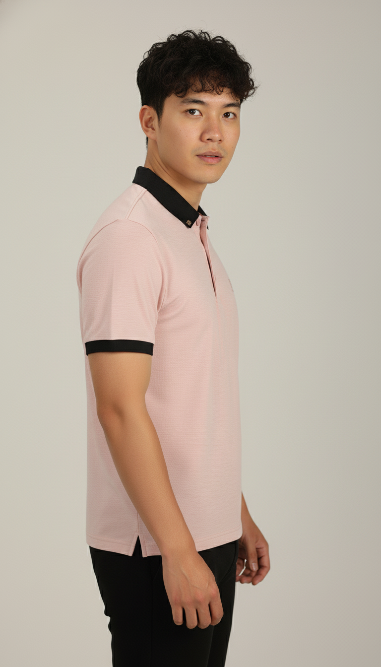 Men’s Dusty Pink Premium Stretch Polo with Contrast Ribbed Collar T-Shirt