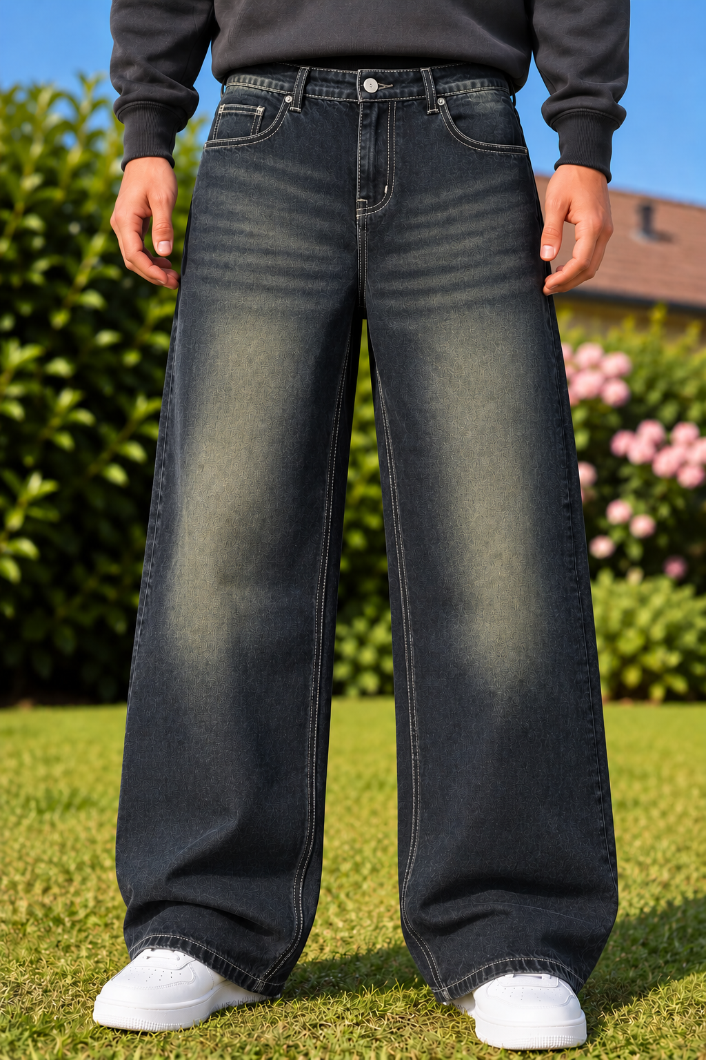 Men's Straight Fit Faded Denim Jeans - Black Yellow