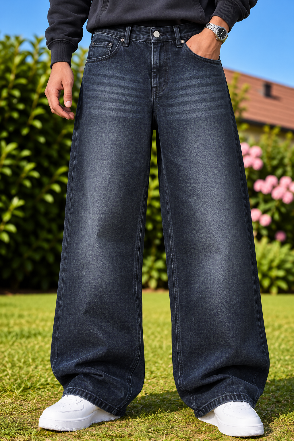 Men's Straight Fit Faded Denim Jeans - Black Grey