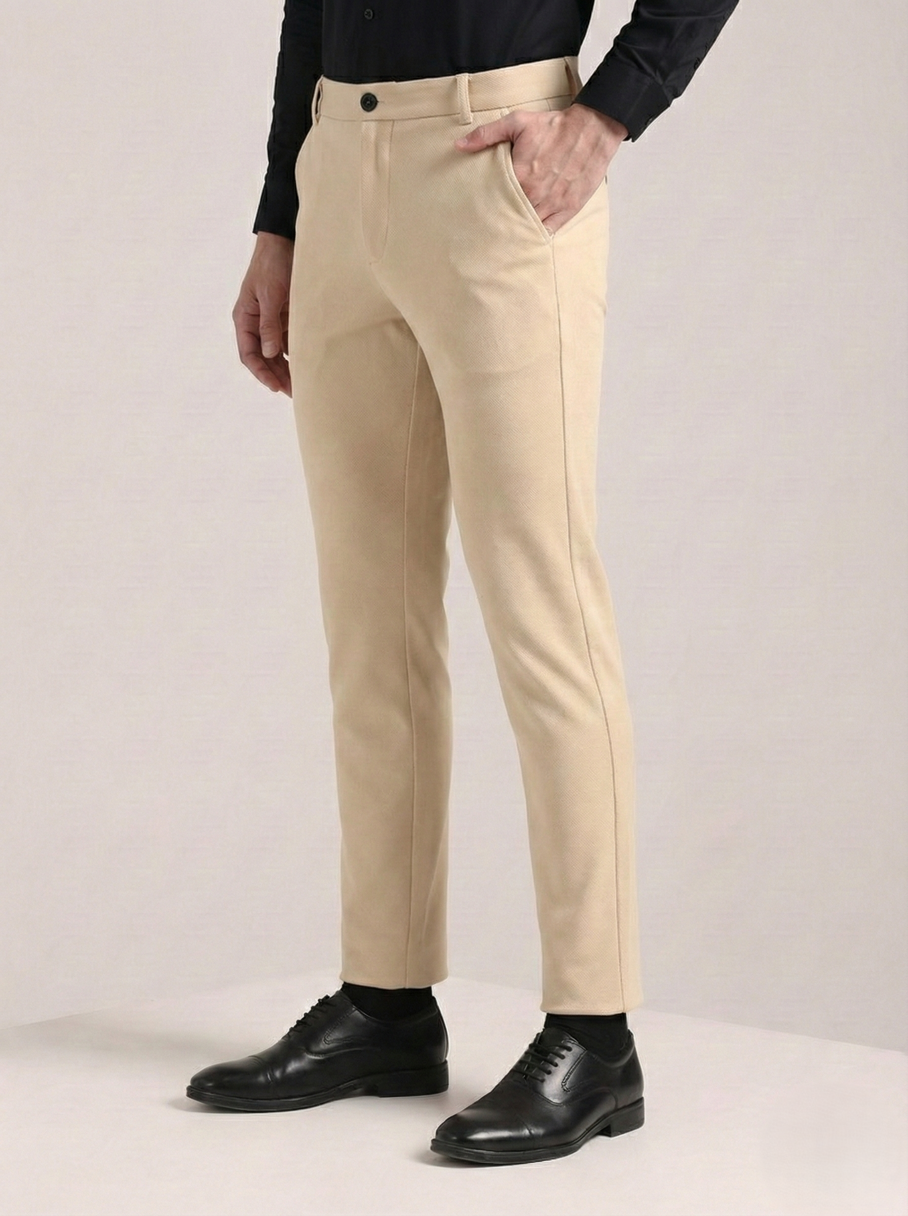 Men's Cream Soft Lycra Trouser