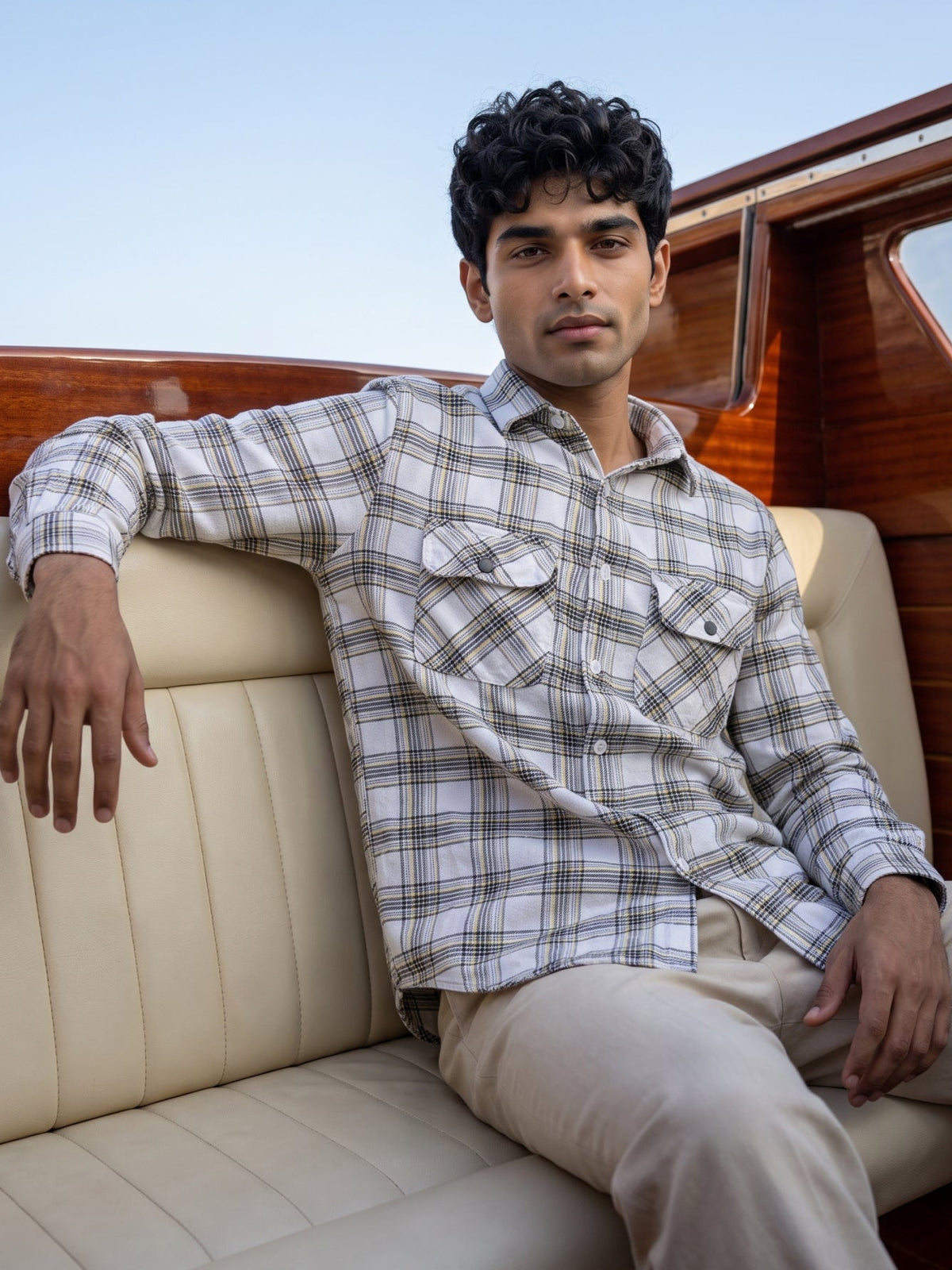 Men's White Premium Checked Casual Shirt