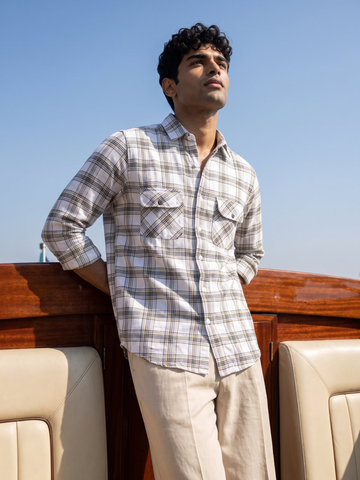 Men's White Premium Checked Casual Shirt