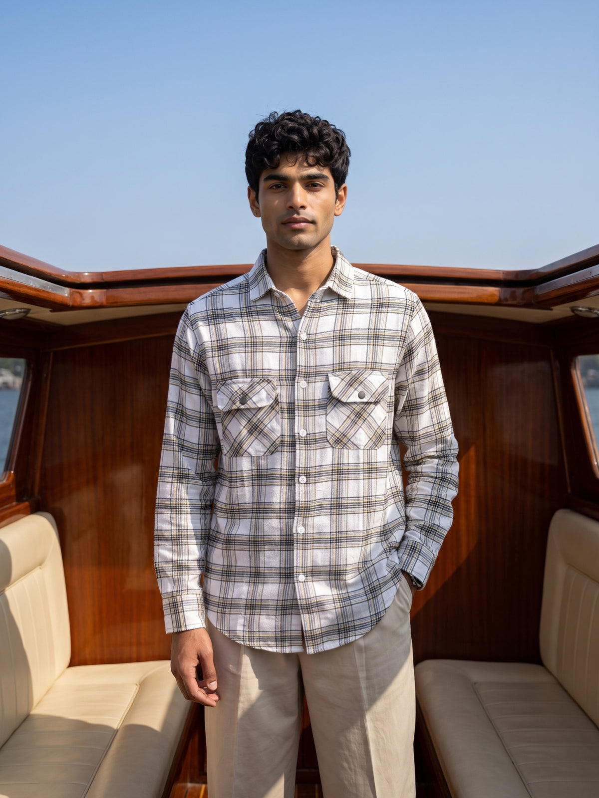 Men's White Premium Checked Casual Shirt