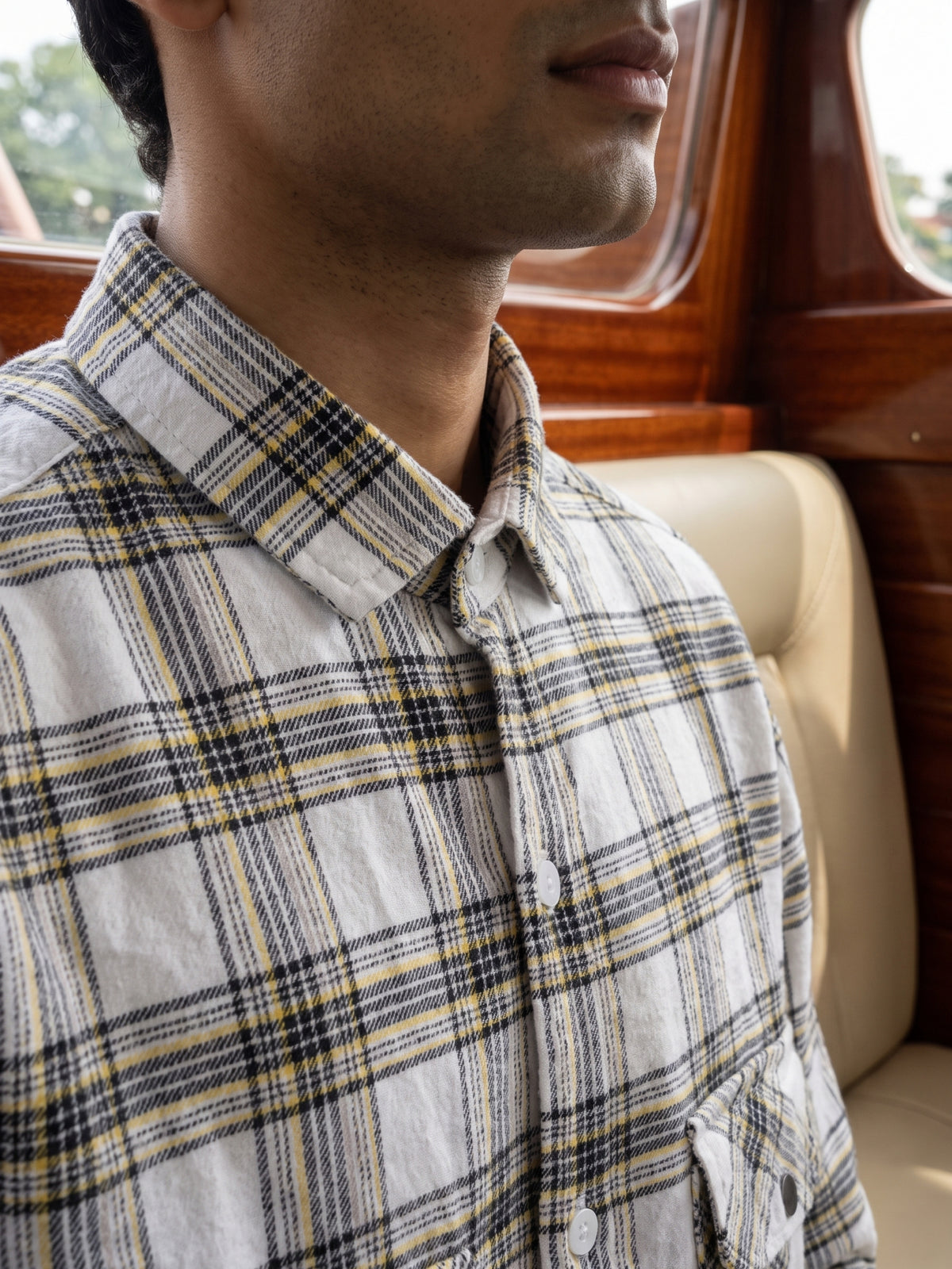 Men's White Premium Checked Casual Shirt