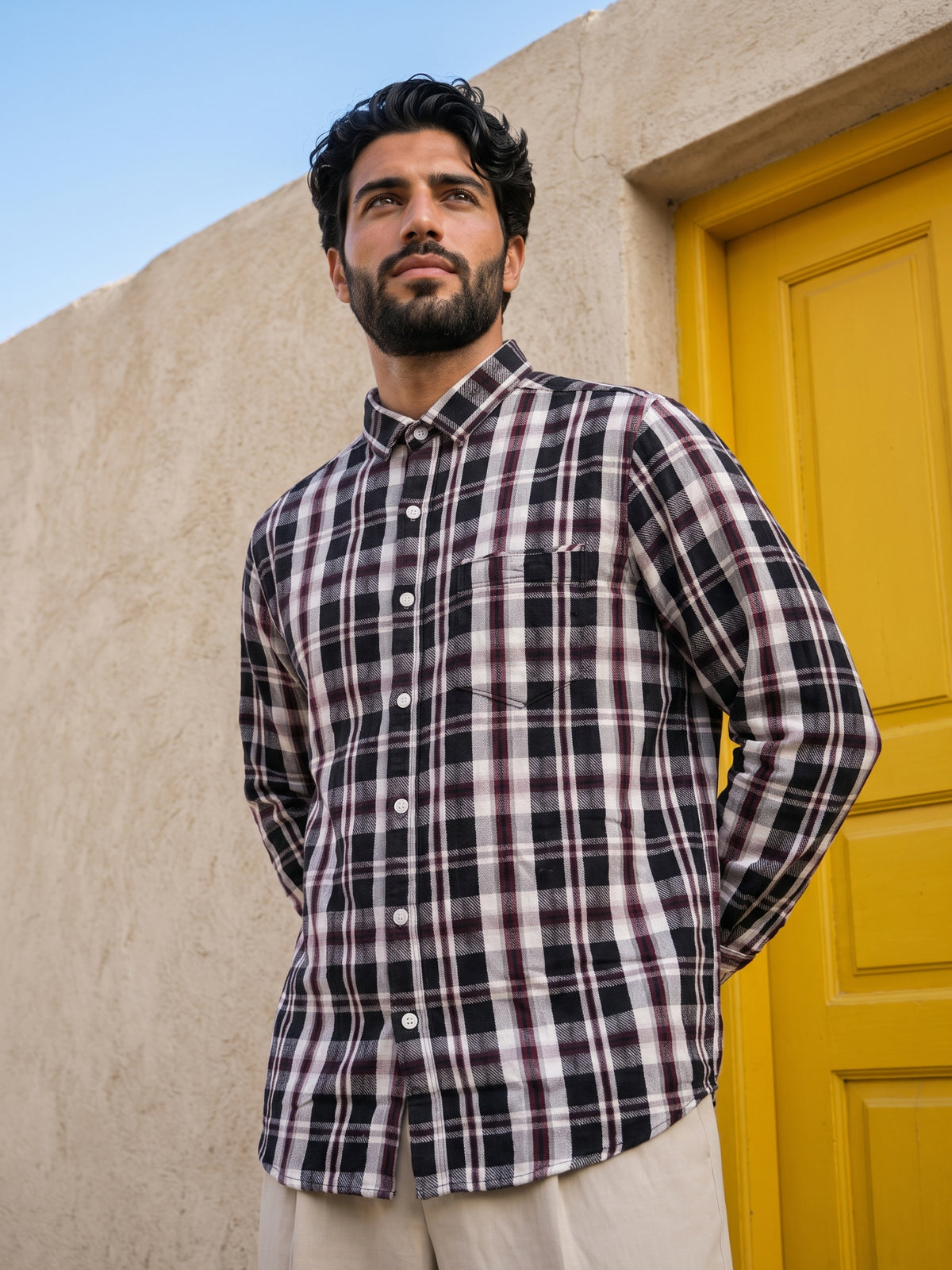 Men's Black Plaid Checked Casual Shirt