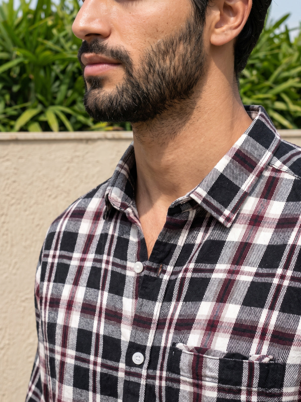 Men's Black Plaid Checked Casual Shirt