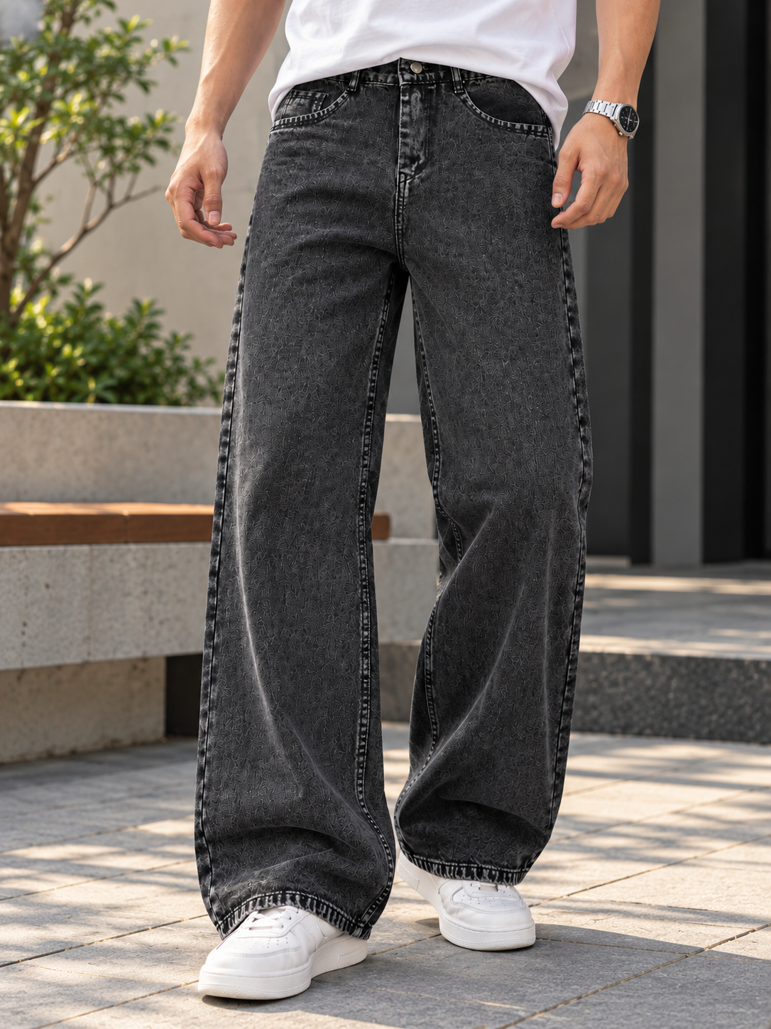 Men's Black Wide Leg Loose Fit Baggy Jeans