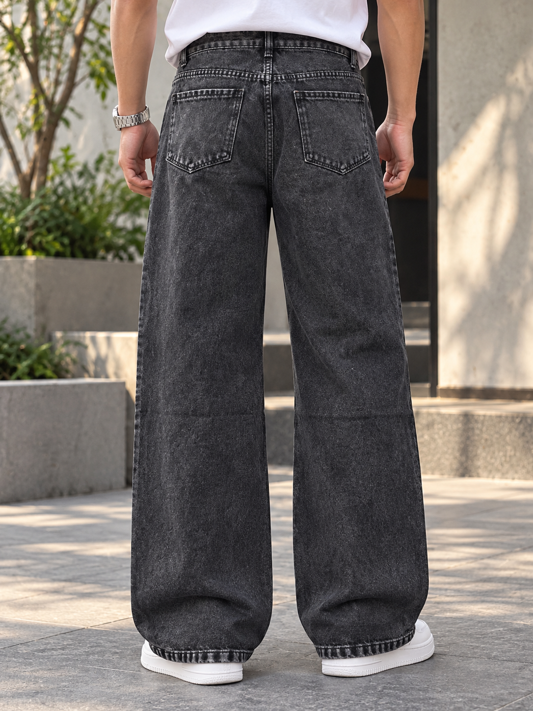 Men's Black Wide Leg Loose Fit Baggy Jeans