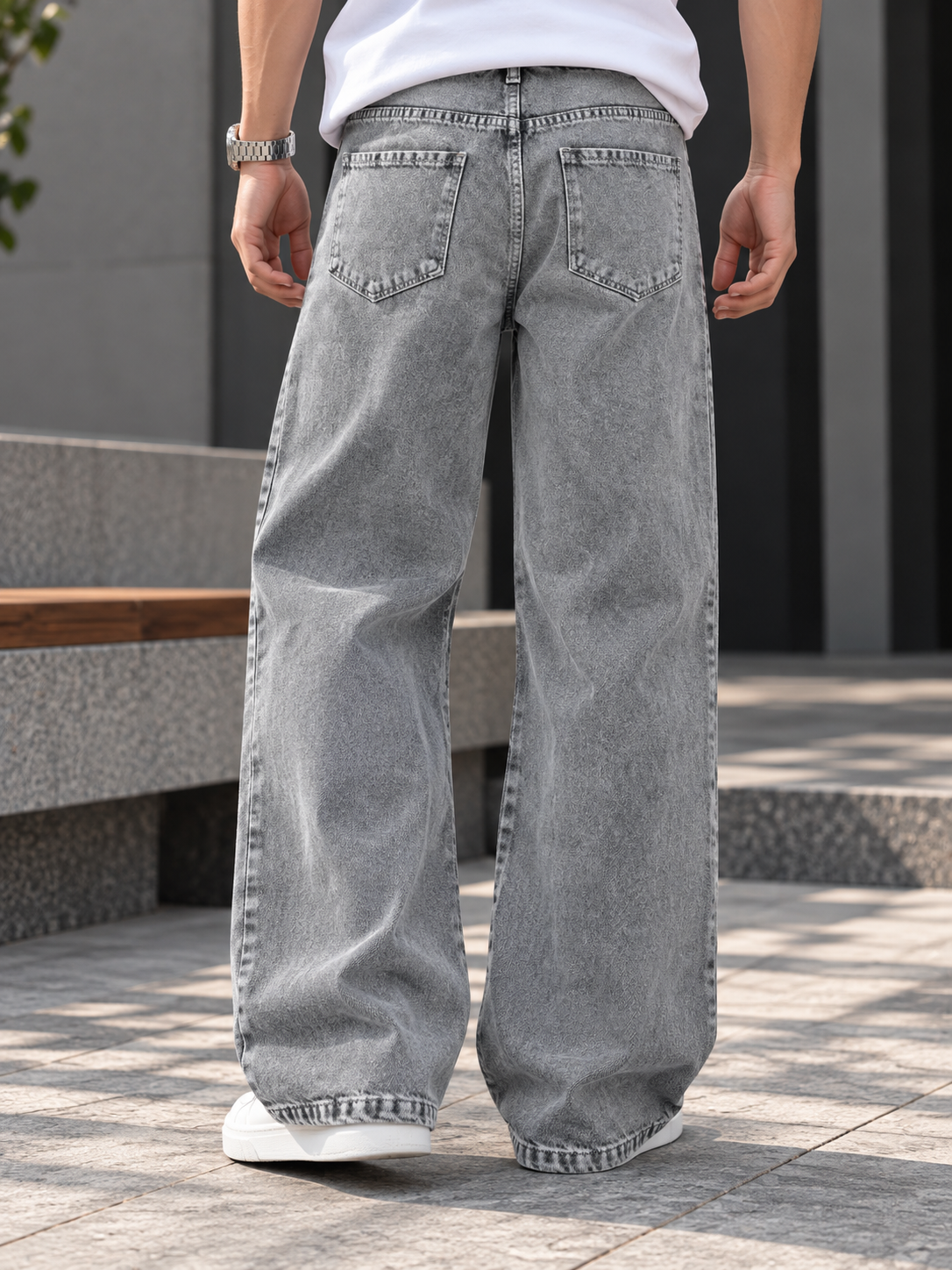 Men's Grey Wide Leg Loose Fit Baggy Jeans