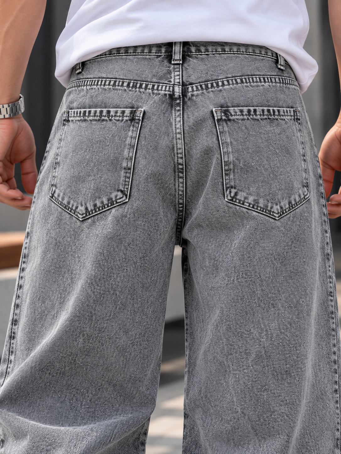 Men's Grey Wide Leg Loose Fit Baggy Jeans
