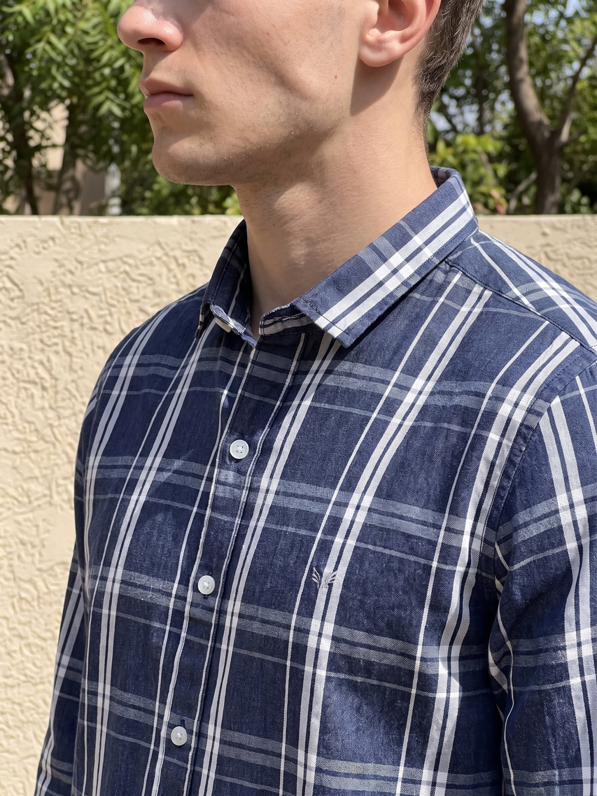 Men's Blue Grid Check Casual Shirt