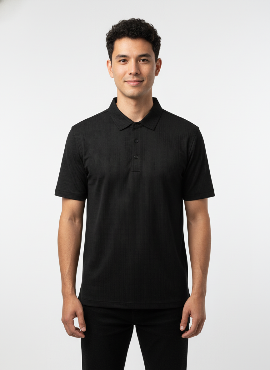 Men's Jet Black Stitchless Tech-Stretch Polo T-Shirt