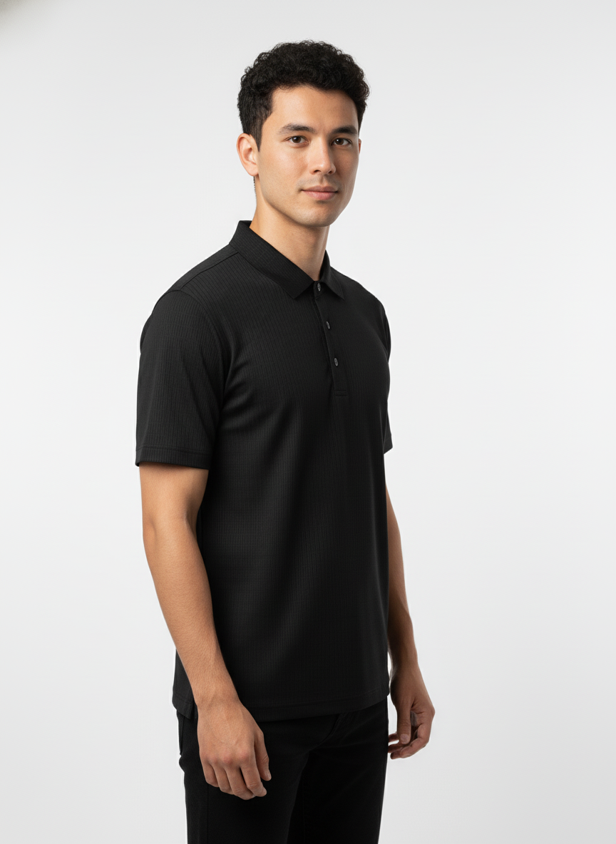 Men's Jet Black Stitchless Tech-Stretch Polo T-Shirt
