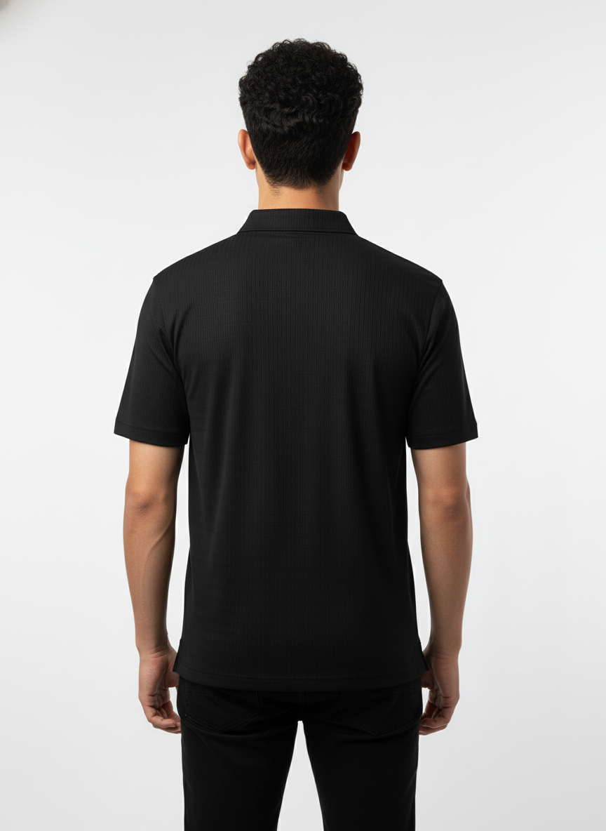 Men's Jet Black Stitchless Tech-Stretch Polo T-Shirt