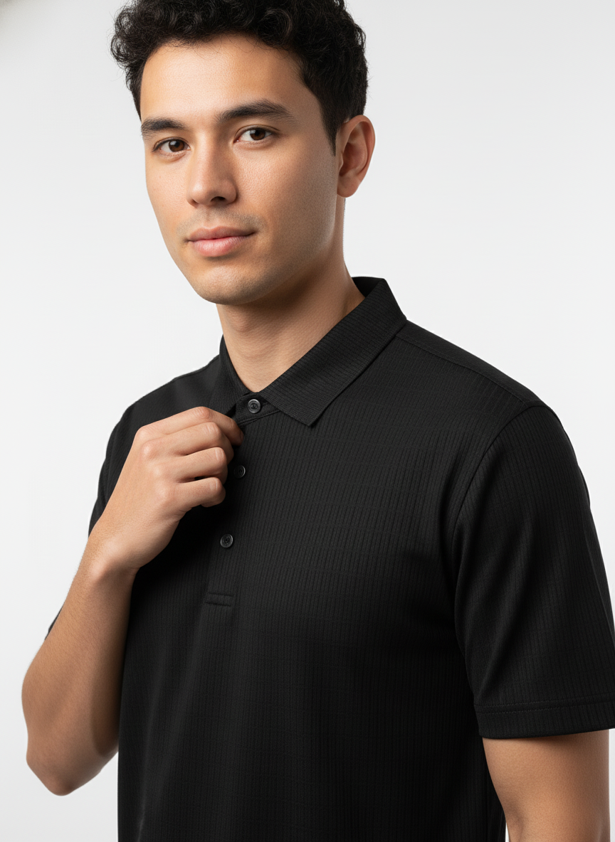 Men's Jet Black Stitchless Tech-Stretch Polo T-Shirt