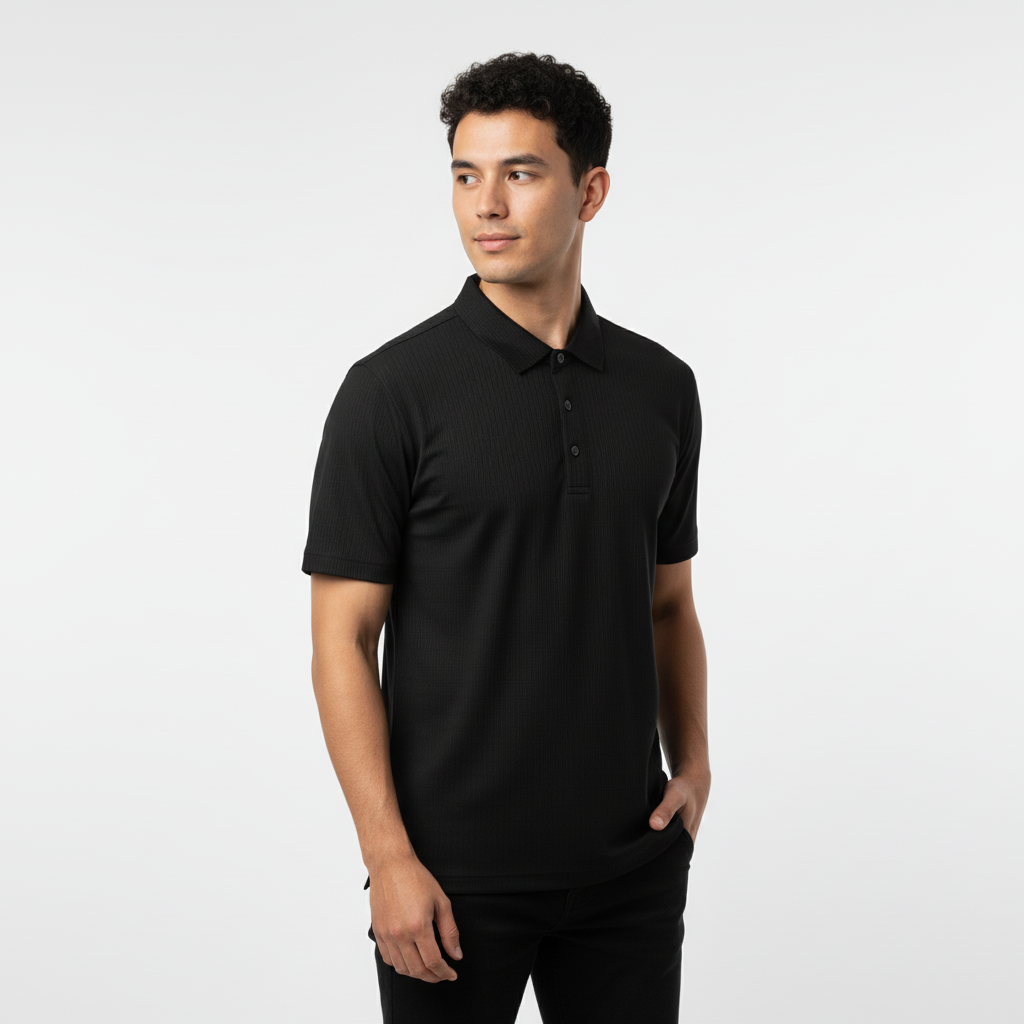 Men's Jet Black Stitchless Tech-Stretch Polo T-Shirt