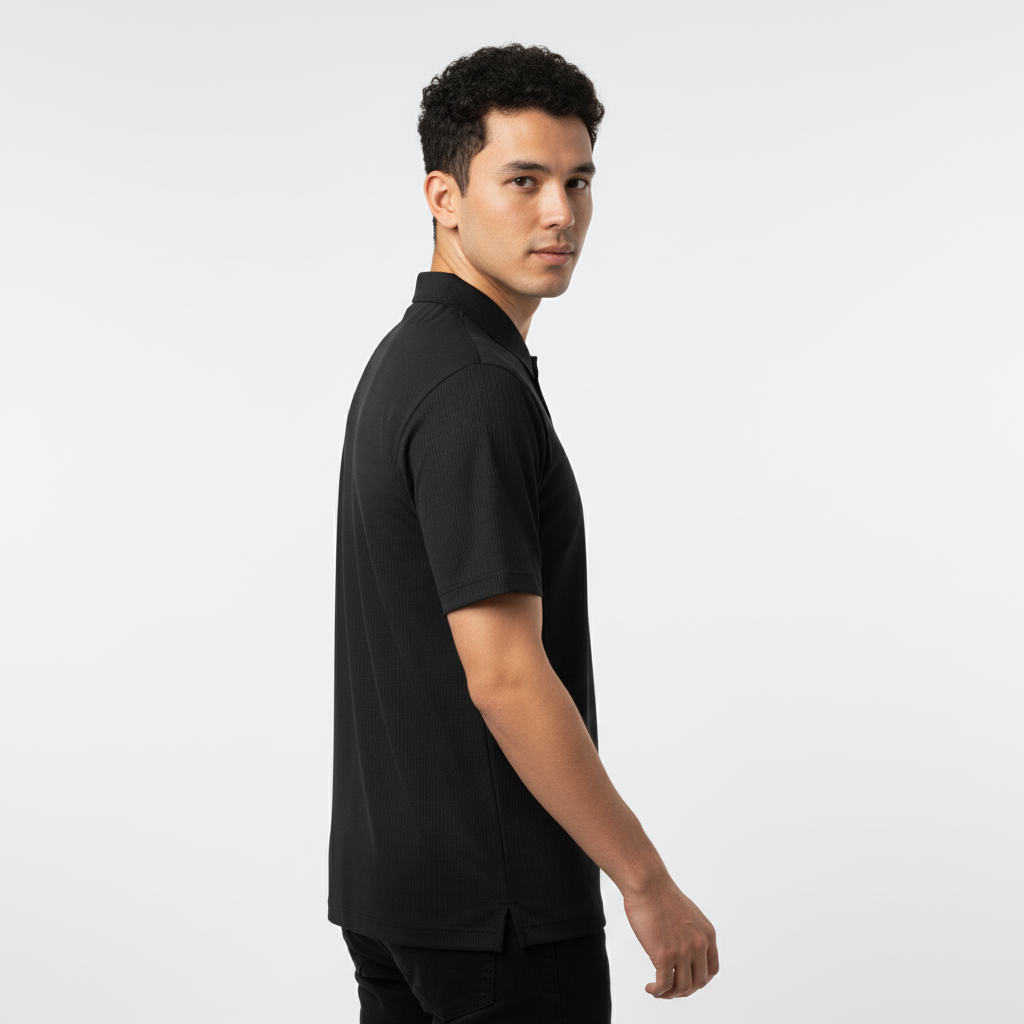Men's Jet Black Stitchless Tech-Stretch Polo T-Shirt