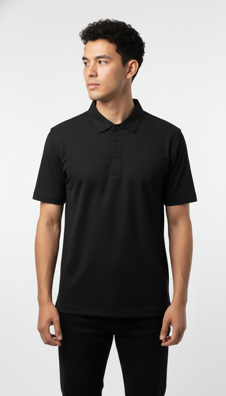 Men's Jet Black Stitchless Tech-Stretch Polo T-Shirt