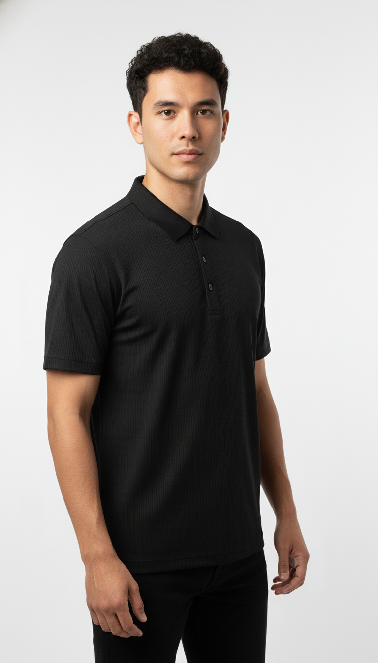 Men's Jet Black Stitchless Tech-Stretch Polo T-Shirt