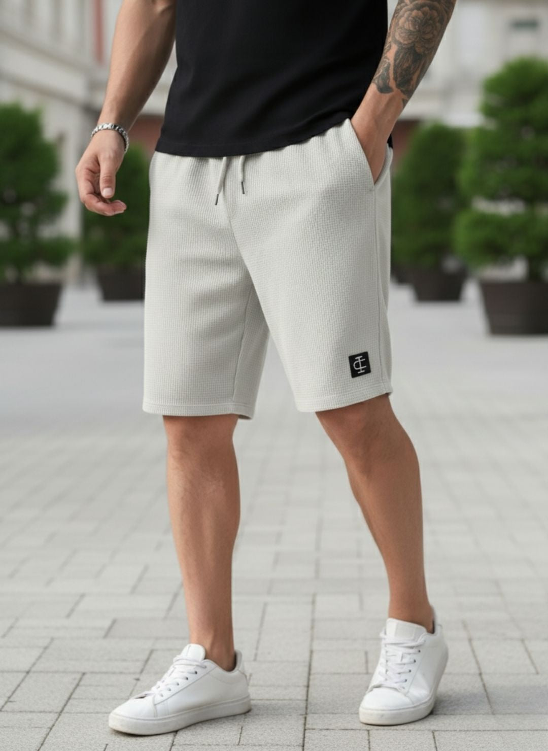 Men's Light Grey Premium Waffle Knit Shorts