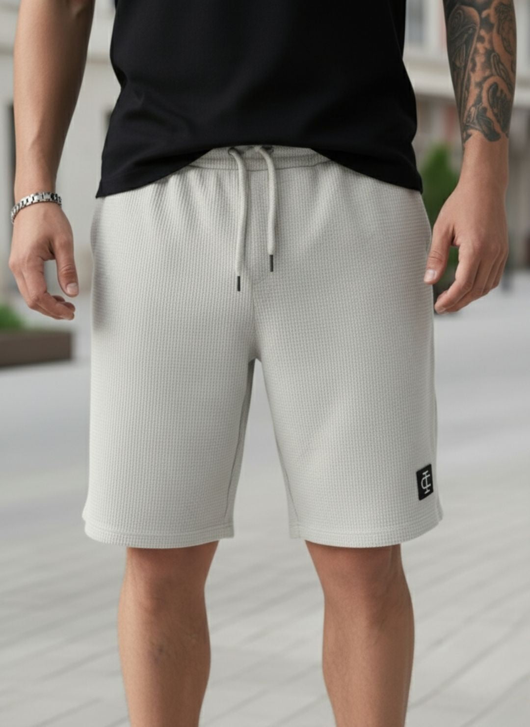 Men's Light Grey Premium Waffle Knit Shorts
