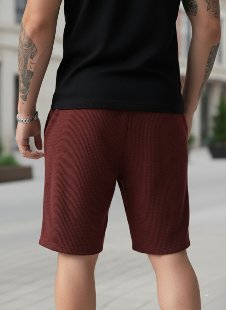 Men's Maroon Premium Men's Waffle Knit Shorts