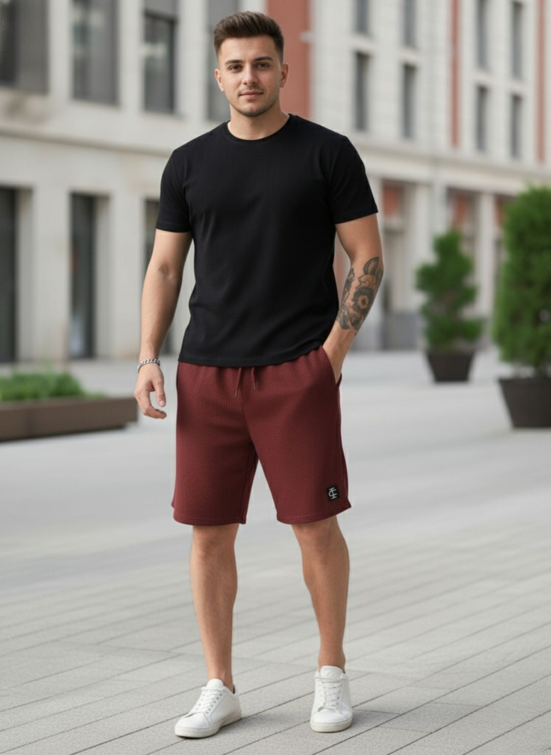 Men's Maroon Premium Men's Waffle Knit Shorts