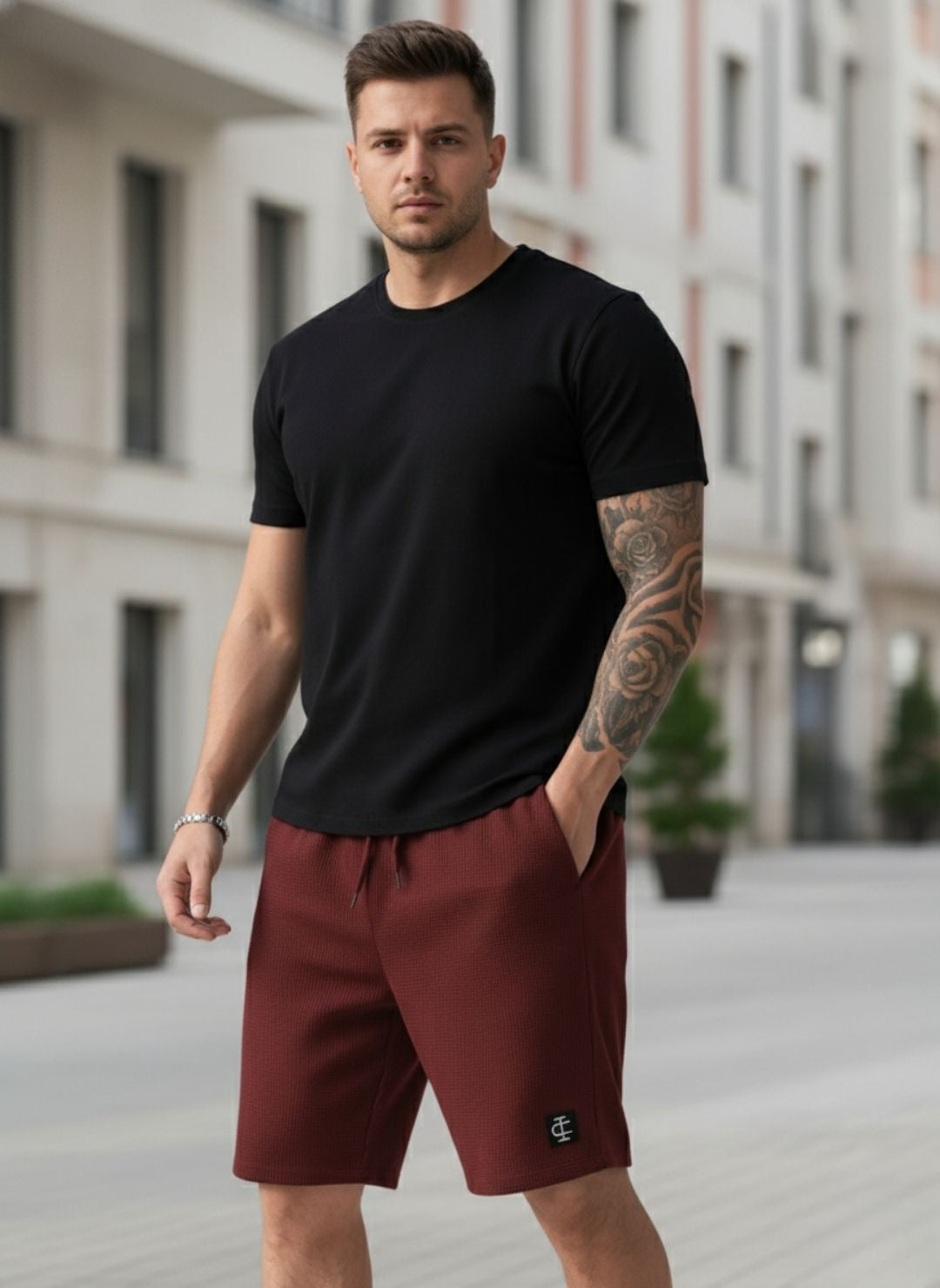 Men's Maroon Premium Men's Waffle Knit Shorts