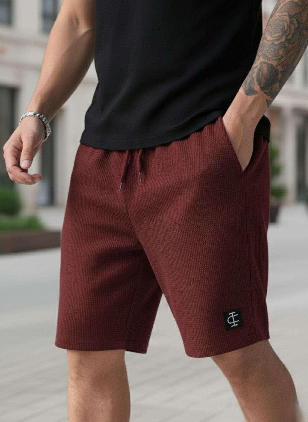 Men's Maroon Premium Men's Waffle Knit Shorts