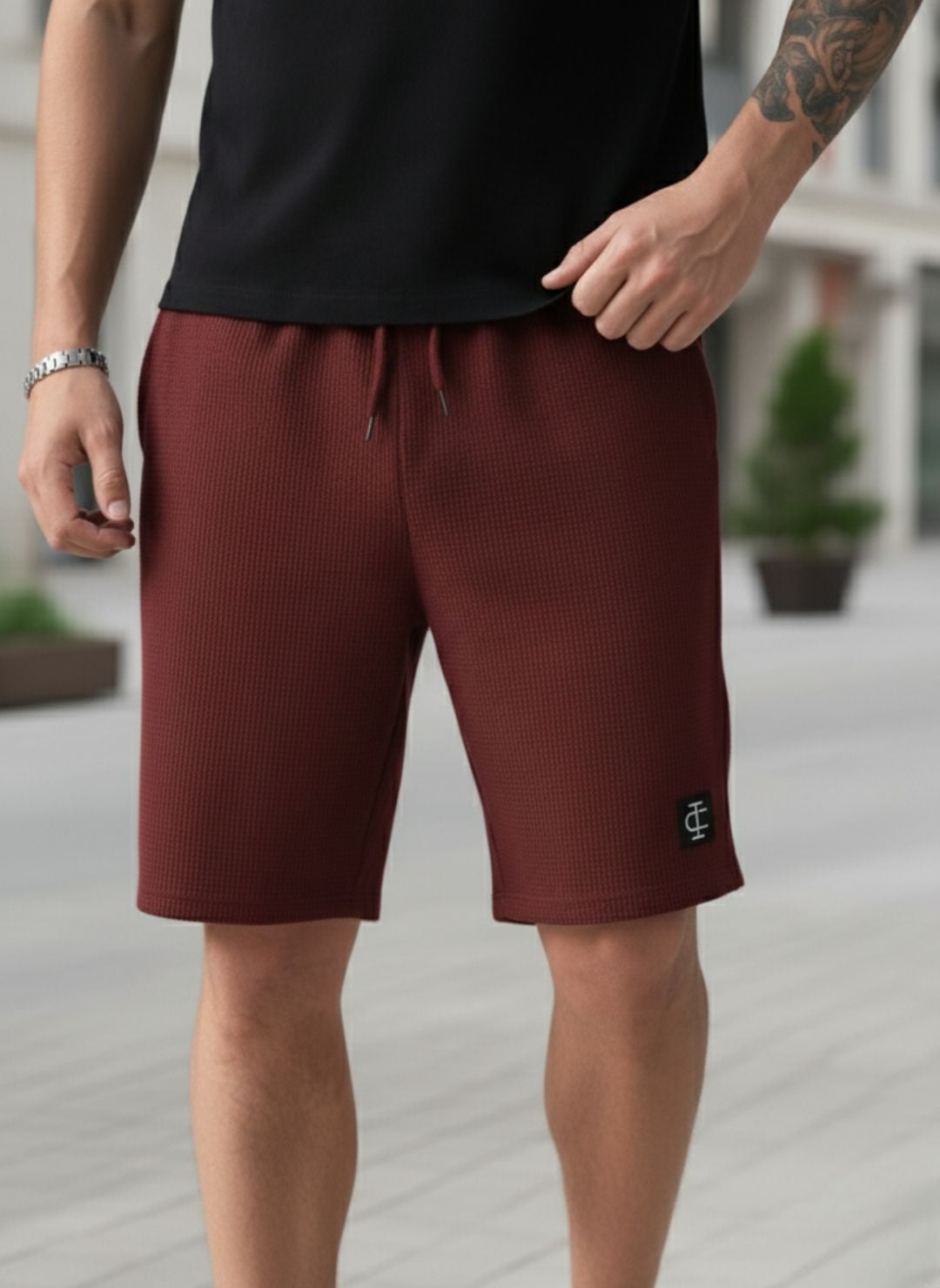Men's Maroon Premium Men's Waffle Knit Shorts