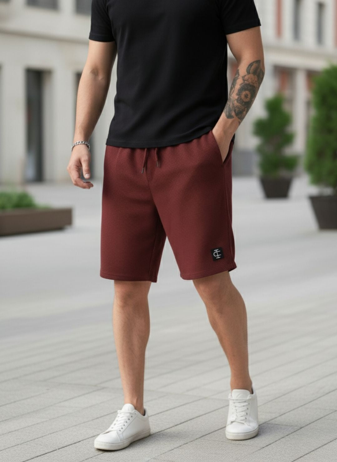 Men's Maroon Premium Men's Waffle Knit Shorts