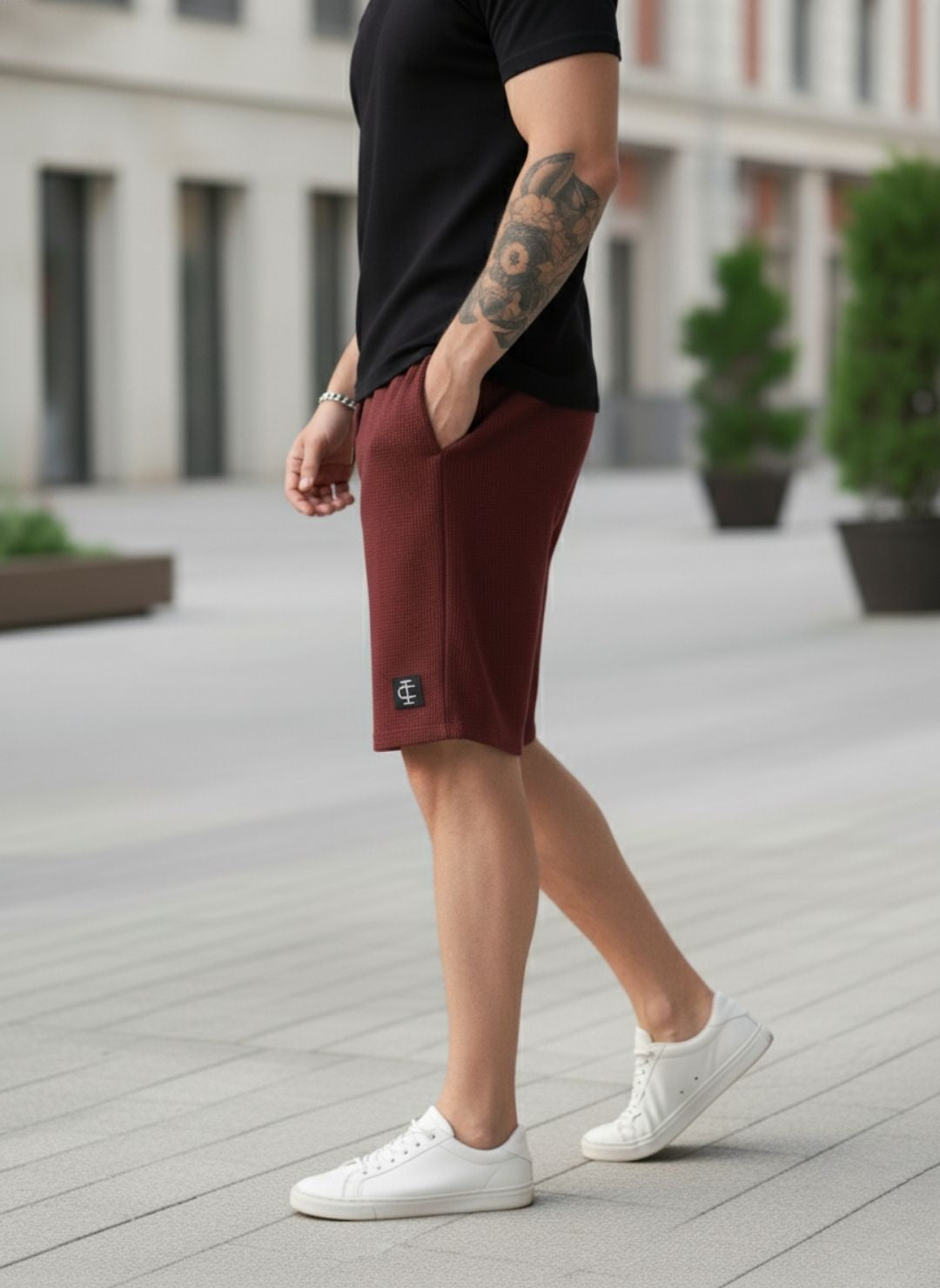 Men's Maroon Premium Men's Waffle Knit Shorts