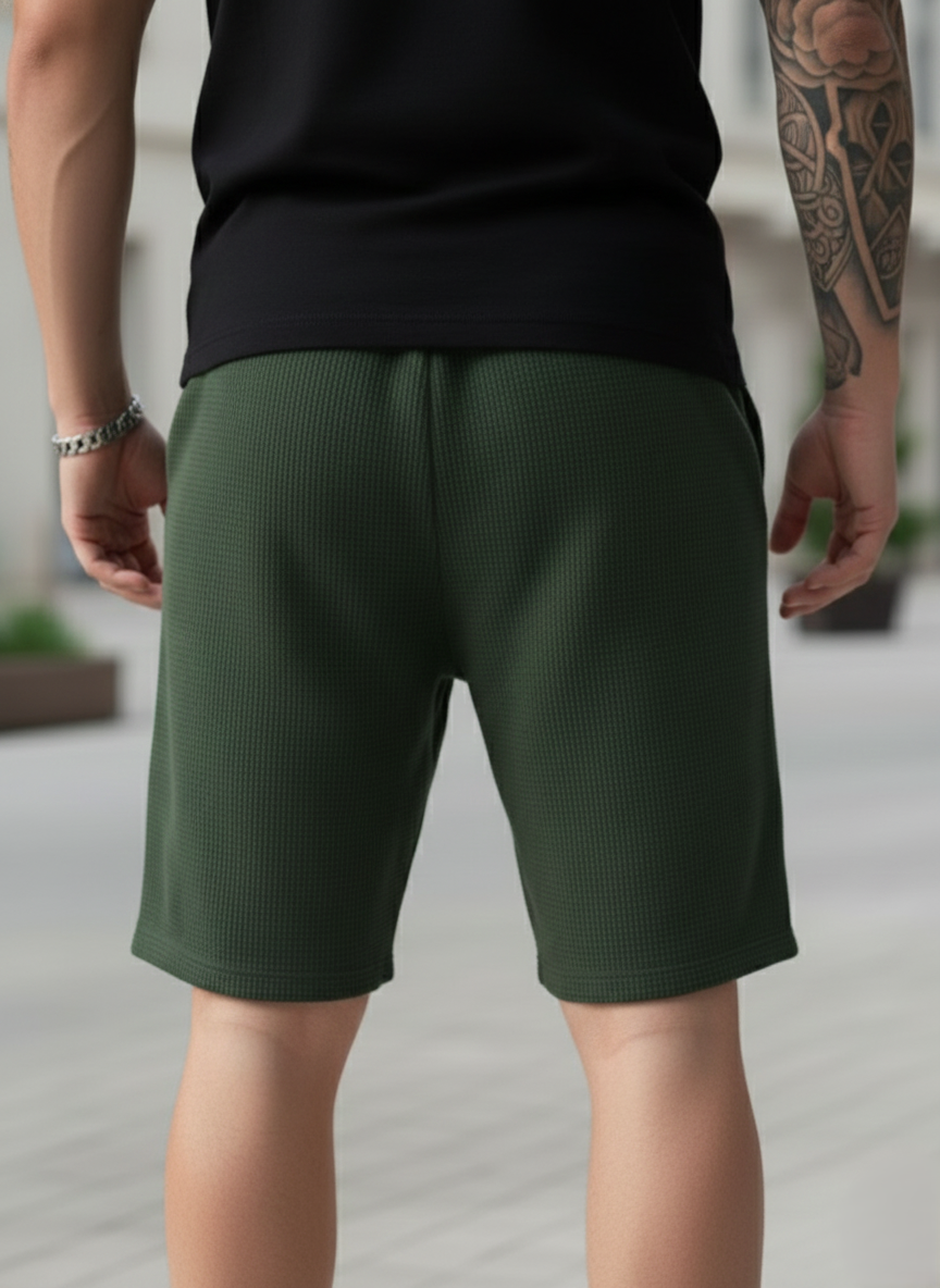 Men's Olive Green Premium Waffle Knit Shorts