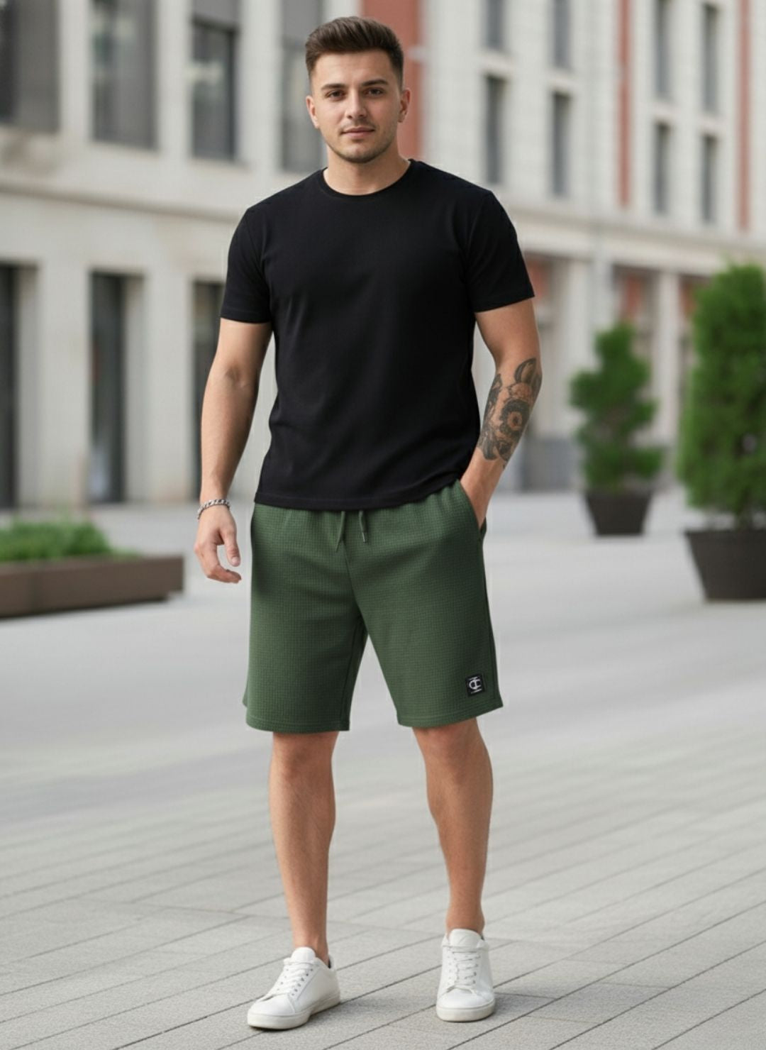 Men's Olive Green Premium Waffle Knit Shorts