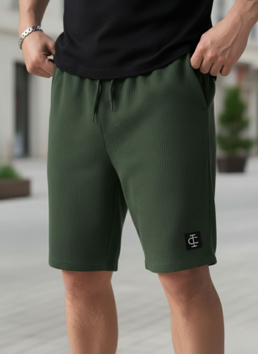 Men's Olive Green Premium Waffle Knit Shorts