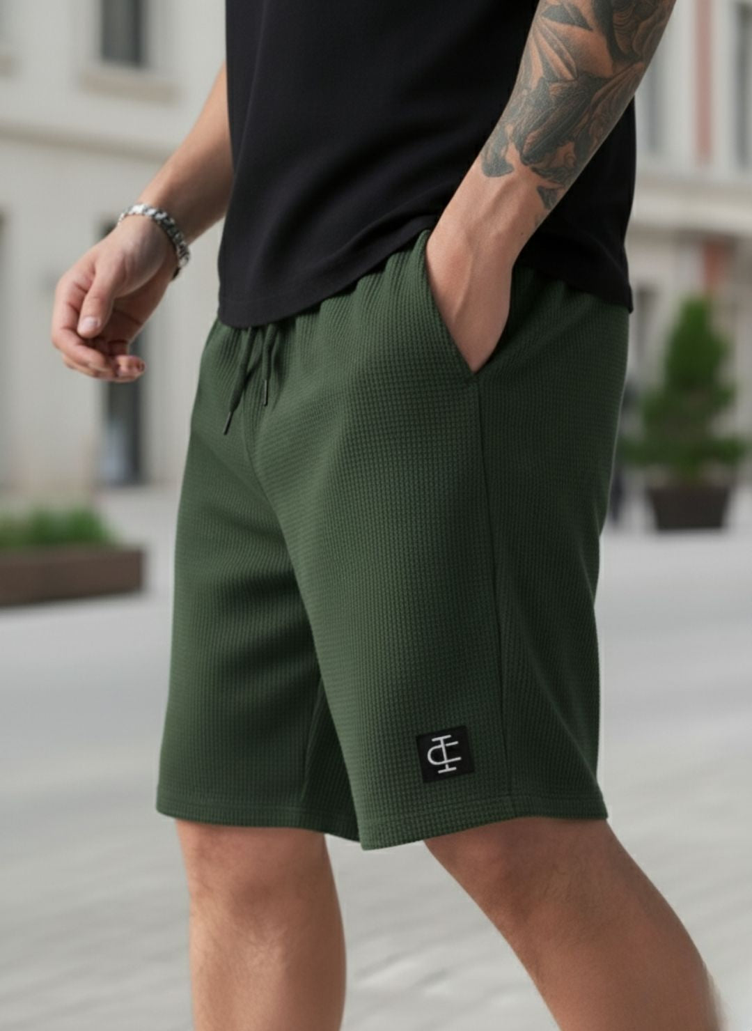 Men's Olive Green Premium Waffle Knit Shorts